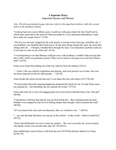 A Separate Peace: Important Quotes Explained .